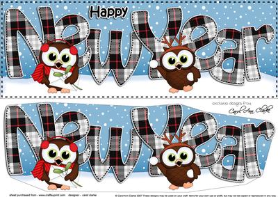 Large Dl New Year Little Hoot Owls 3D Decoupage