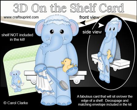 3D on the Shelf Card Kit - Little Bathtime Levi Elephant