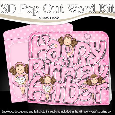 3D Birthday Amber Ballerinas Pop Out Word Card