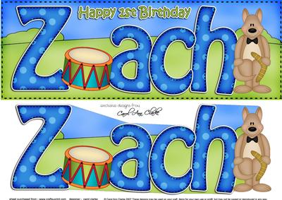 Large Dl 1st Birthday Zach Drum & Kangaroo 3D Decoupage