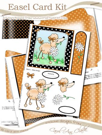 Cute Poodle Easel Card Kit in Caramel with 3D Decoupage