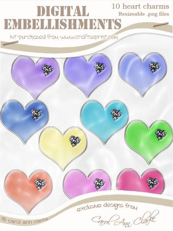 'enamel and Diamond' Heart Digital Embellishments - Tooti Frooti Colours