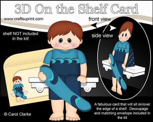 3D On the Shelf Card Kit - Little Ride the Wave Surfer Jeffrey
