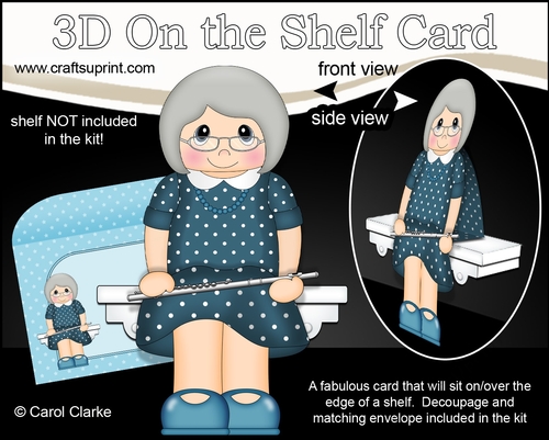 3D On the Shelf Card Kit - Little Old Lady Gay Plays the Flute