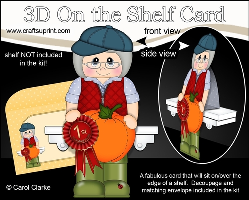 3D On the Shelf Card Kit - Old Lady Monica wins the Village Show Pumpkin Growers Prize