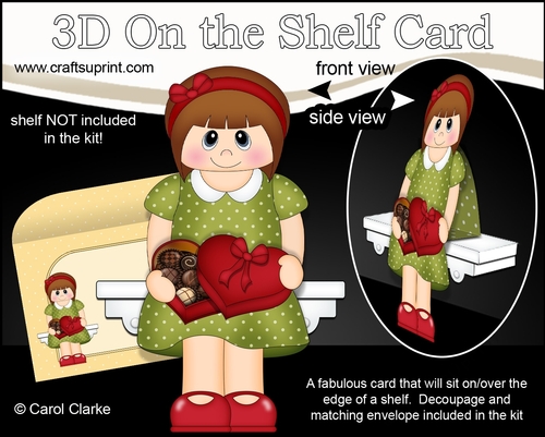 3D On the Shelf Card Kit - Little Teenager Tilda has a Heart Shaped Box of Chocolates