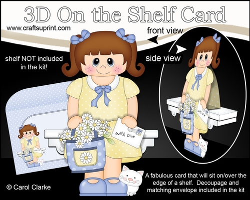 3D On the Shelf Card Kit - Cute Little Girl Katya with a Basket of Flowers & letter
