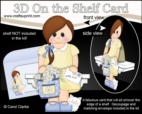 3D On the Shelf Card Kit - Cute Little Teen Dionne with a Basket of Flowers & letter