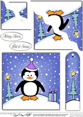 Cheeky Xmas Penguin Quick Card with Wavy Corner Side Stacker