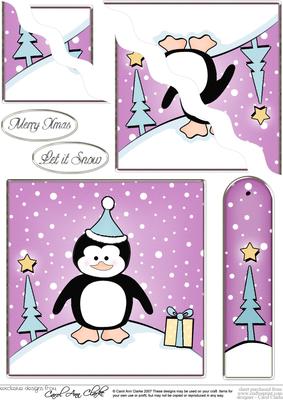 Cheeky Xmas Penguin Quick Card with Wavy Corner Side Stacker