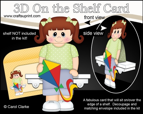 3D On the Shelf Card Kit - Little Girl Luana is Flying high with her Kite