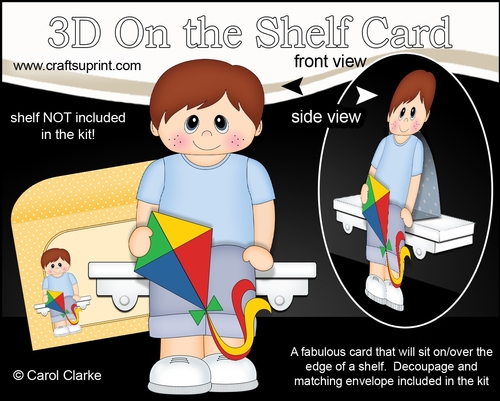 3D On the Shelf Card Kit - Little Boy Alvin is Flying high with his Kite