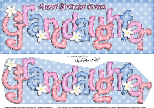 Large DL Birthday GREAT GRANDDAUGHTER Flowers 3D decoupage