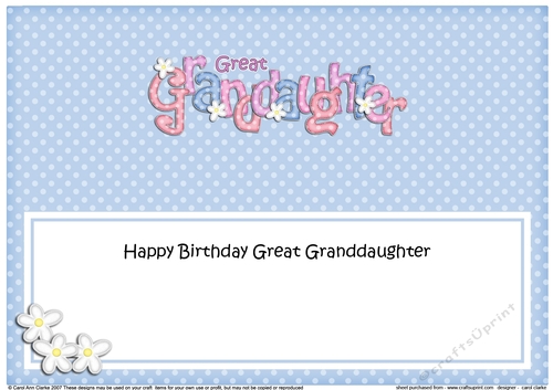 Large DL Birthday GREAT GRANDDAUGHTER Flowers insert