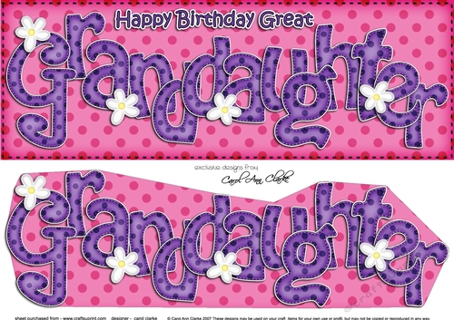 Large DL Birthday GREAT GRANDDAUGHTER Flowers 3D decoupage
