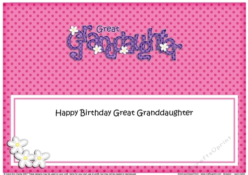Large DL Birthday GREAT GRANDDAUGHTER Flowers insert