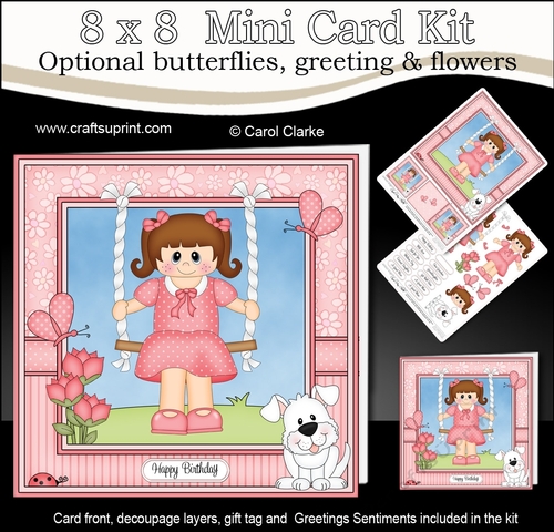 8 x 8 Cute Little Girl is Swinging High Mini Kit with 3d Decoupage
