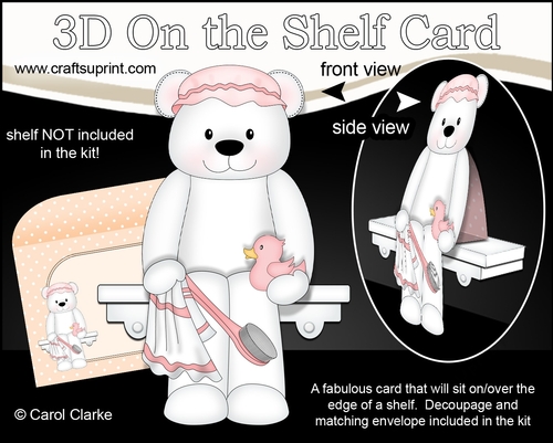 3D On the Shelf Card Kit - Cute Little Livvy Bear is ready for Bathtime