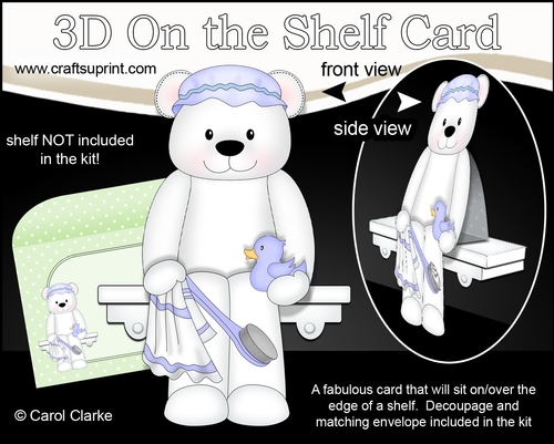 3D On the Shelf Card Kit - Cute Little Austin Bear is ready for Bathtime
