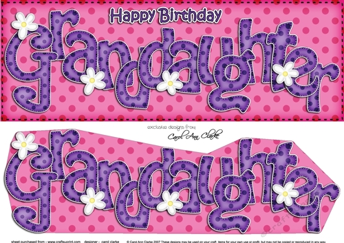 Large DL Birthday GRANDDAUGHTER Flowers 3D decoupage