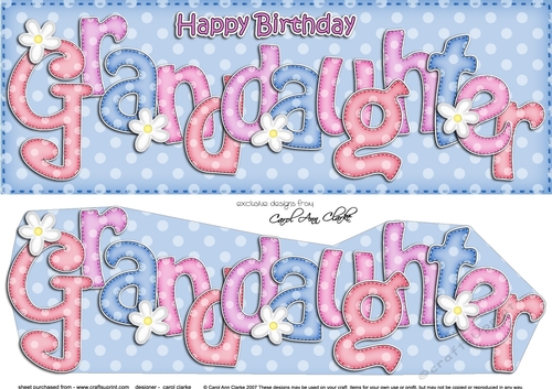Large DL Birthday GRANDDAUGHTER Flowers 3D decoupage