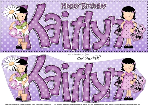 Large DL Birthday KAITLIN Girlz 3D decoupage