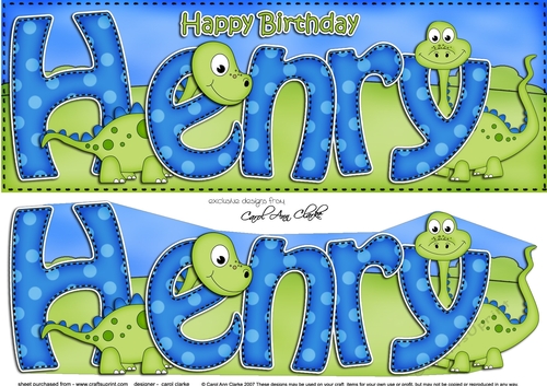 Large DL Birthday HENRY Dinosaurs 3D decoupage