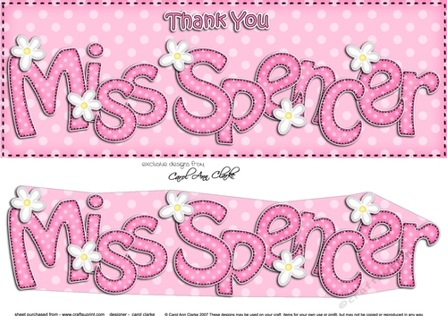 Large DL Teacher Thank You MISS SPENCER Flowers 3D decoupage