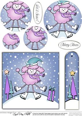 Cute Xmas Poodle Quick Card with Circle Pyramage Topper