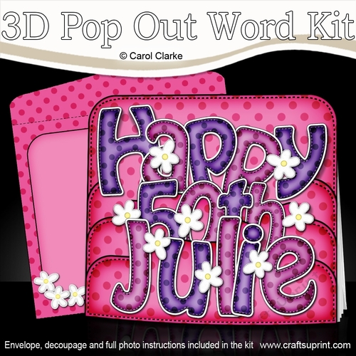 3D 50th Birthday JULIE Flowers Pop Out Word Card 