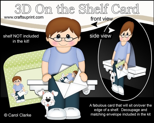 3D On the Shelf Card Kit - Cute little Teen Tyrone has a Mini Card & Envelope