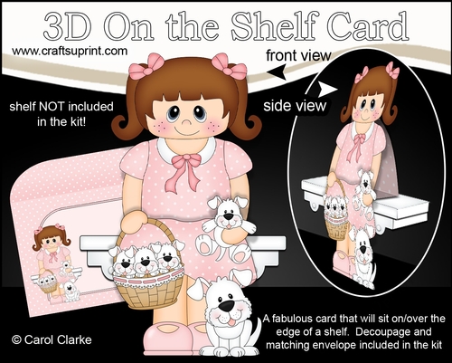 3D On the Shelf Card Kit - Cute Little Girl Cherri with her dog Joi and cute Puppies