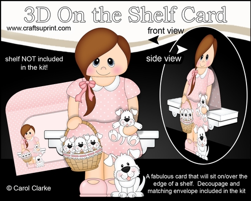 3D On the Shelf Card Kit - Cute Little Teen Devona with her dog Joi and cute Puppies