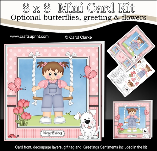 8 x 8 Cute Little Toddler is Swinging High Mini Kit with 3d Decoupage