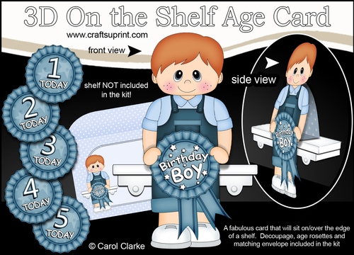 3D On the Shelf Card Kit - Little Toddler Lucio is the Birthday Boy with ages 1 - 5 age Rosette Decoupage