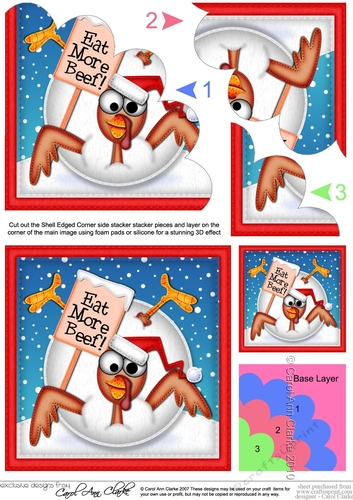 Christmas Oops Percy Turkey meets a Snowball Shell Edged Stacker