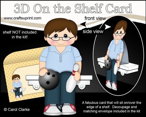3D On the Shelf Card Kit - Johnie enjoys a game of 10 Pin Bowling