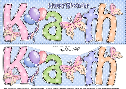 Large DL Birthday KATH Butterflies & Balloons 3D decoupage