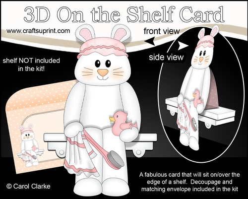 3D On the Shelf Card Kit - Cute Little Ipsy Bunny is ready for Bathtime