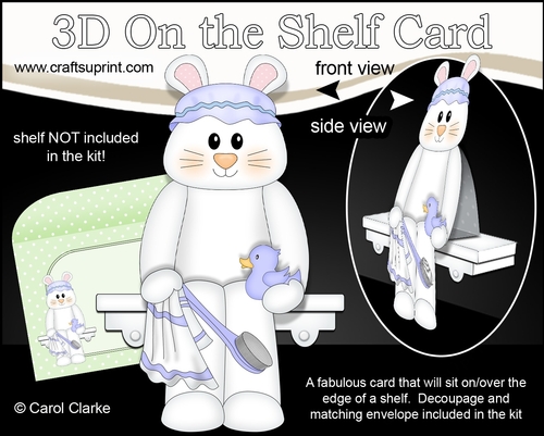 3D On the Shelf Card Kit - Cute Little Dipsy Bunny is ready for Bathtime
