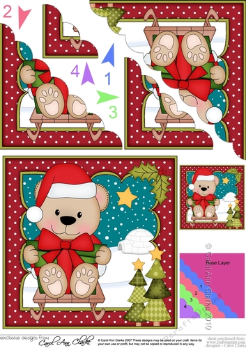 Christmas Livvy Bear goes Sledging Scallop Corner Topper
