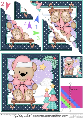 Christmas Livvy Bear goes Sledging Scallop Corner Topper