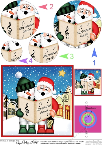 Christmas Carol Singing Santa & Snowman Merry Carollers Circle Pyramage Topper