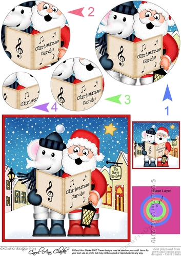 Christmas Carol Singing Santa & Elephant Merry Carollers Circle Pyramage Topper
