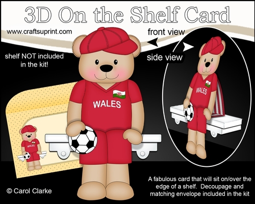 3D On the Shelf Card Kit - Little Football Freddy Teddy Plays for Wales