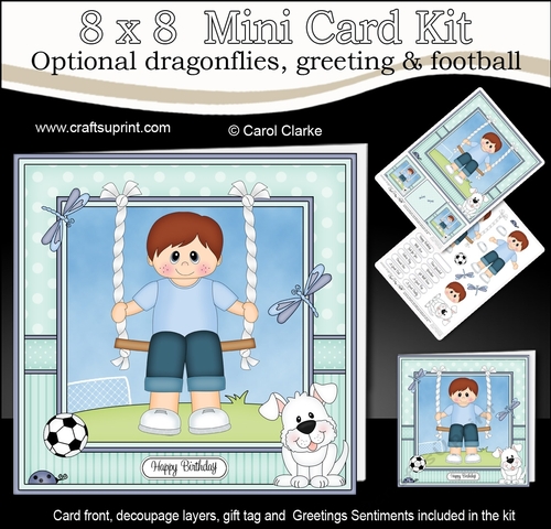 8 x 8 Cute Little Boy is Swinging High Mini Kit with 3d Decoupage