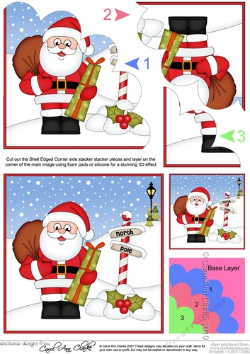 Christmas Santa at the Noth Pole with his sack and presents Shell Edged Stacker