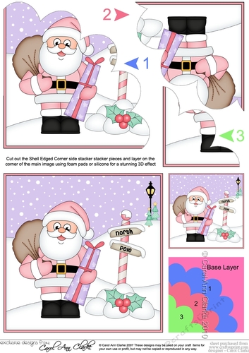 Christmas Santa at the Noth Pole with his sack and presents Shell Edged Stacker