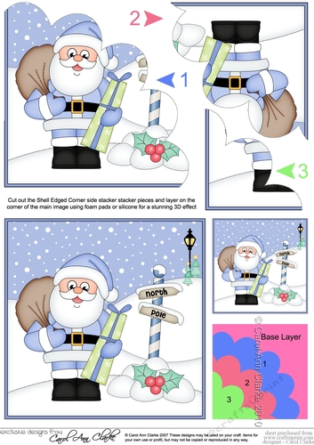 Christmas Santa at the Noth Pole with his sack and presents Shell Edged Stacker