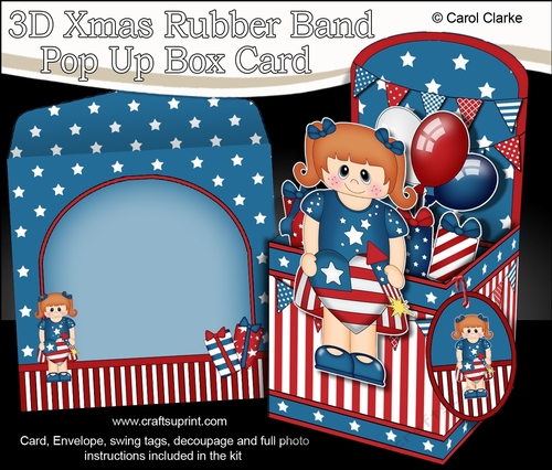 3D Patriotic Stars & Stripes Shantae is Celebrating 4th July Rubber Band Pop Up Box Card